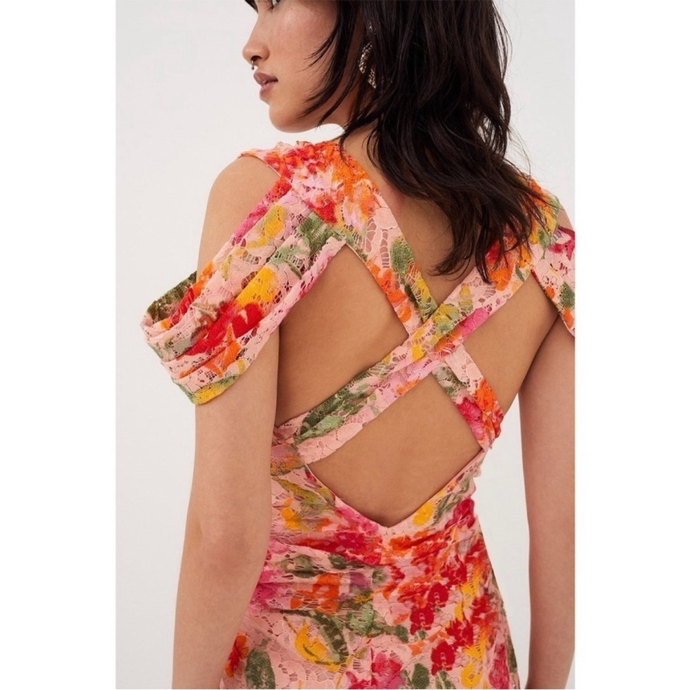 NWT For Love and Lemons Beth Midi Floral Lace Dress in Pink - Picture 6 of 12